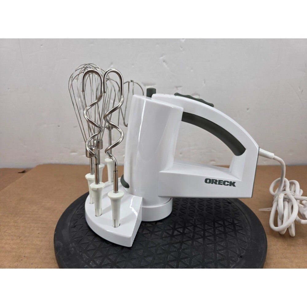 Oreck MKT800 5 Speed Vertical Hand Mixer w Stand/Storage Caddy 6 Attachments GWC